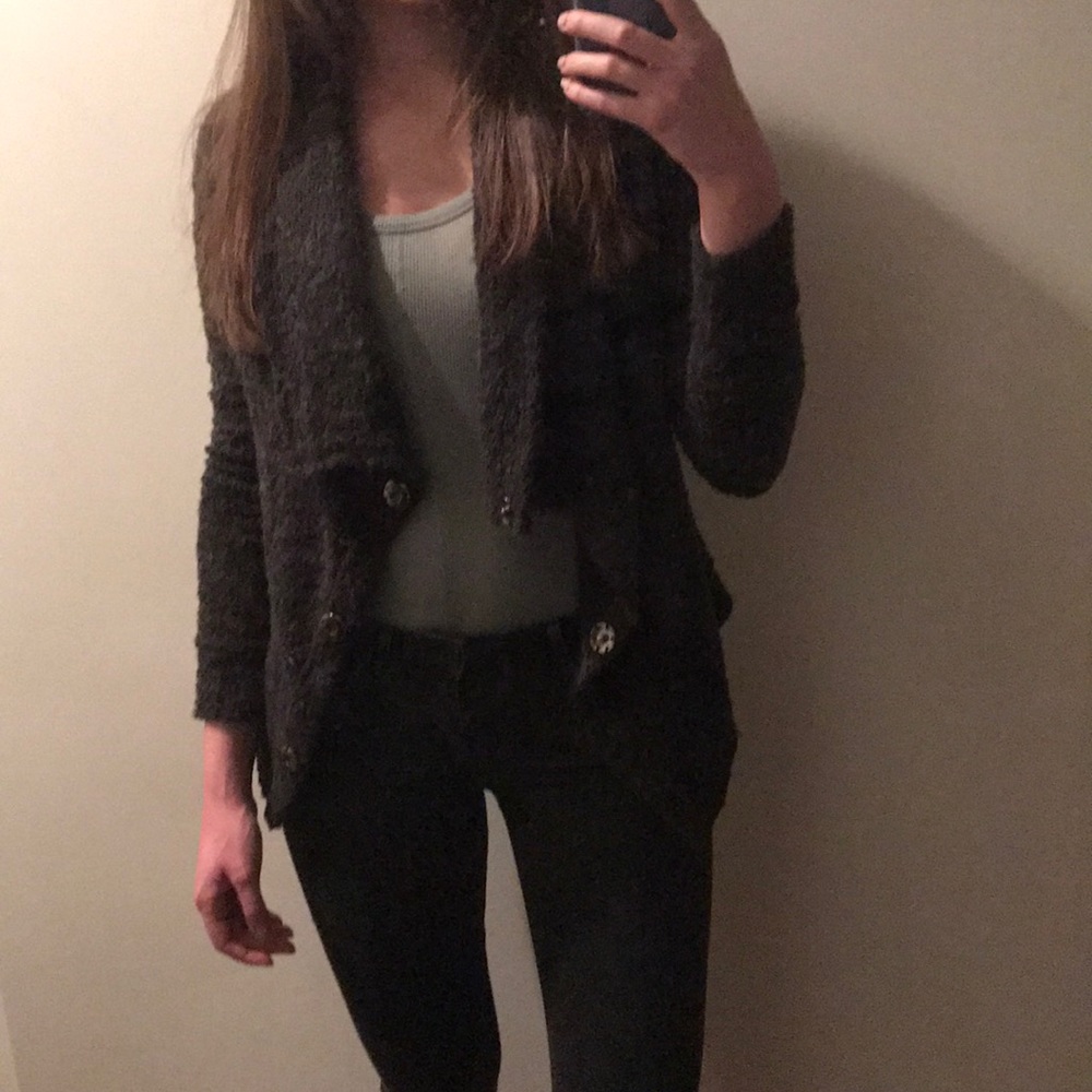 Dark grey soft fuzzy cardigan